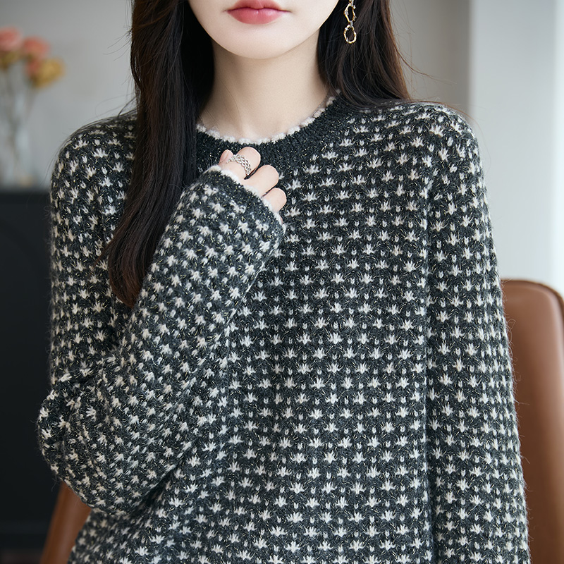 小香风圆领毛衣长袖针织衫女2025秋冬新款时尚穿搭软糯毛衣女外穿