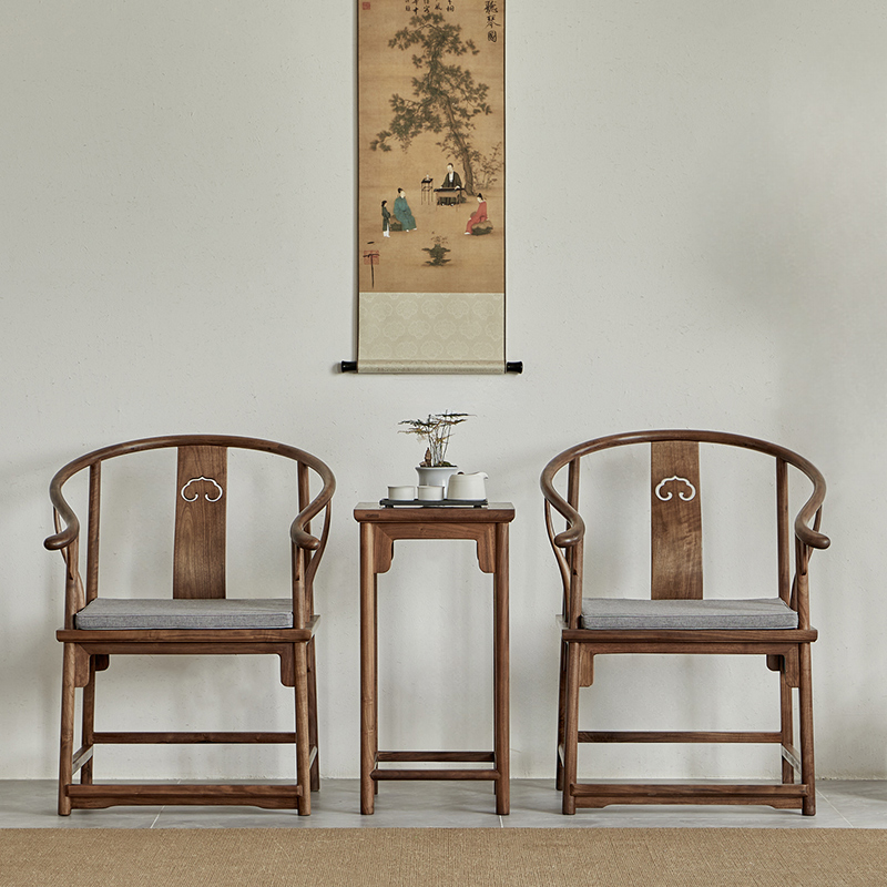 新中式北方老榆木圈椅实木茶几围茶椅免漆烫蜡官帽桃心海棠打坐椅