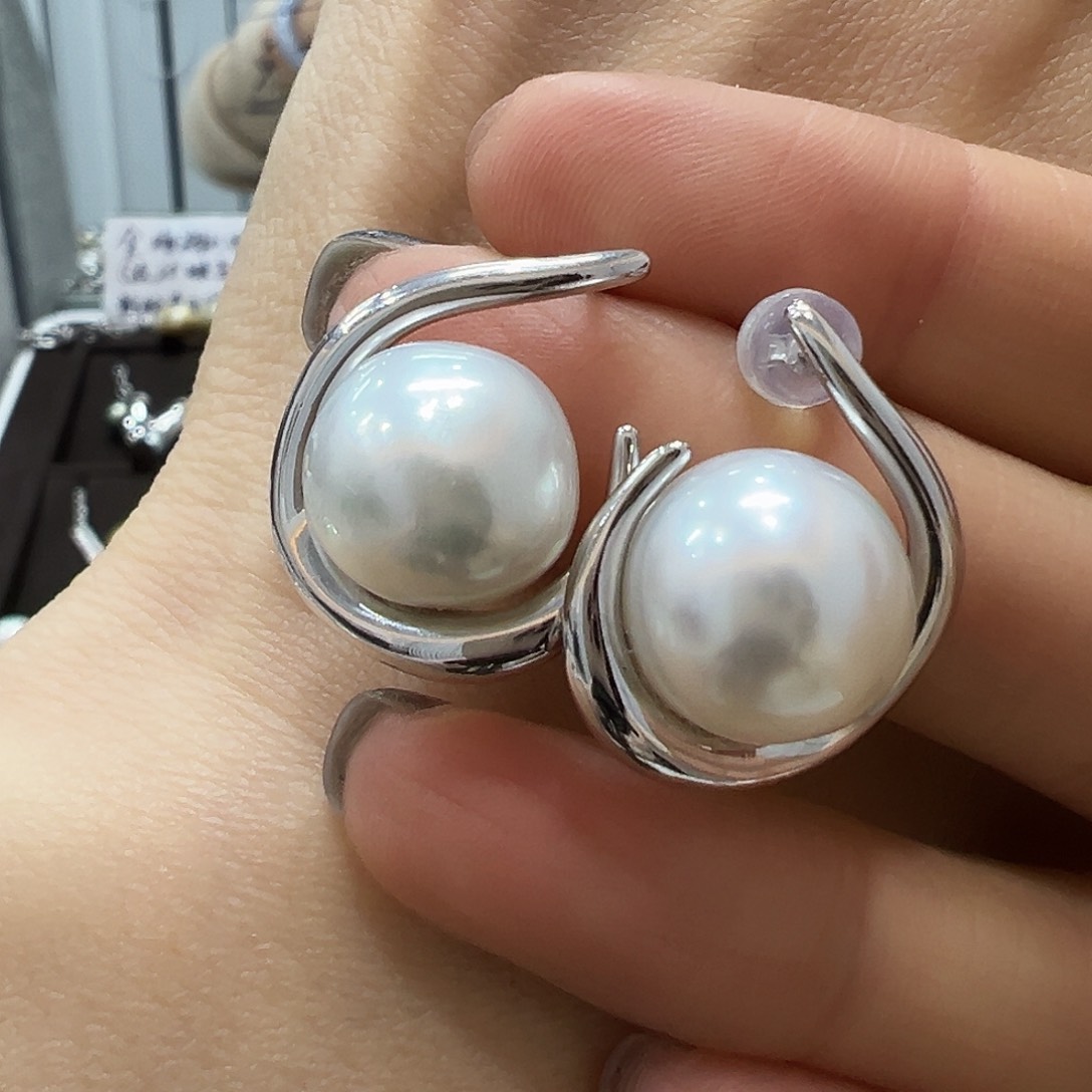 海水珍珠耳饰银S925镶嵌