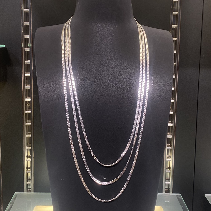 合金项链 中古银色三层链条项链/CJ41273