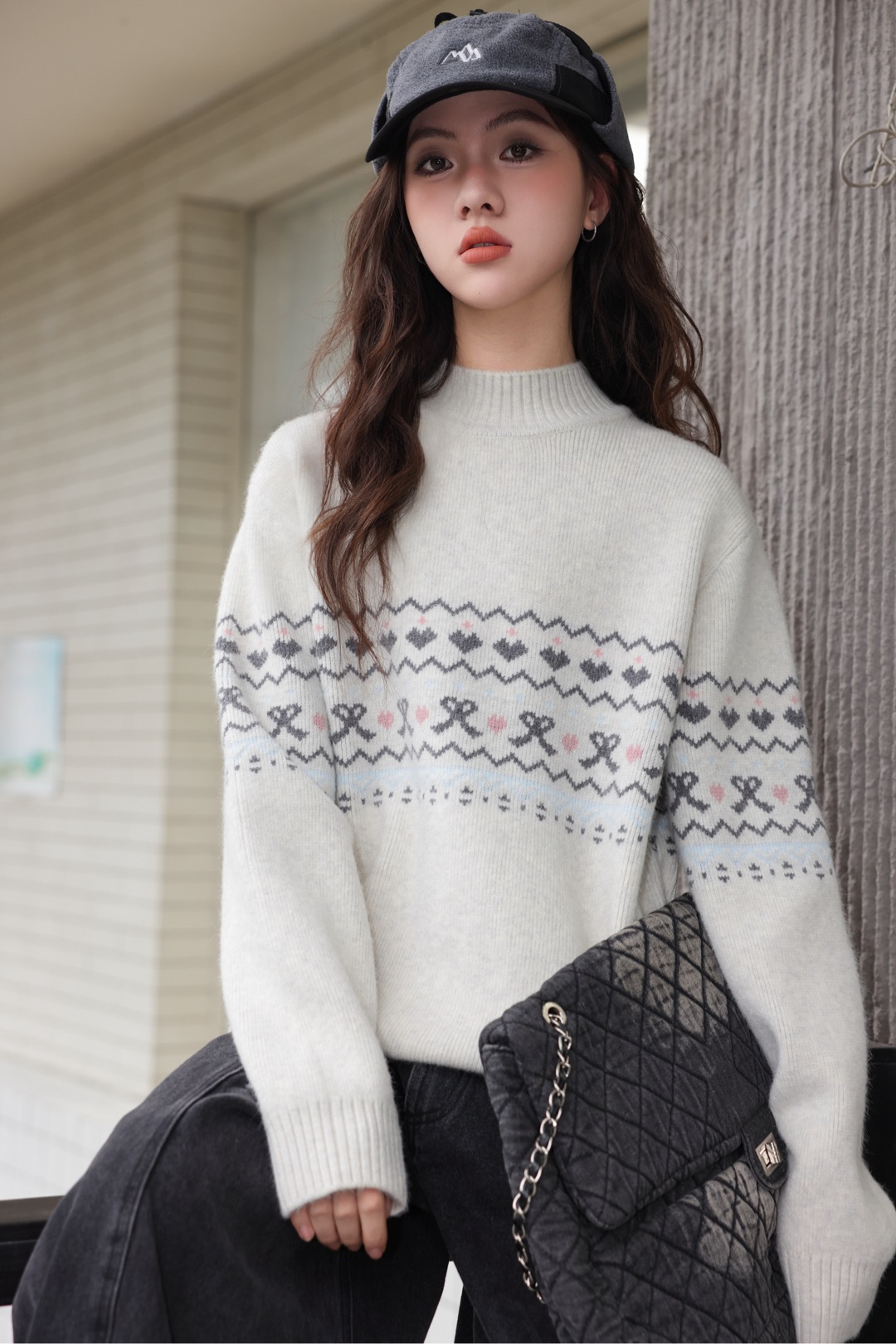 女青少年冬装提花针织毛衣2025新款加绒百搭柔软打底衫QSXZ-1009