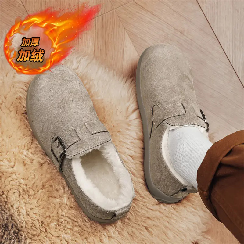 勃肯鞋男款冬季2025新款厚底防滑加绒保暖大码办公室棉鞋户外防水