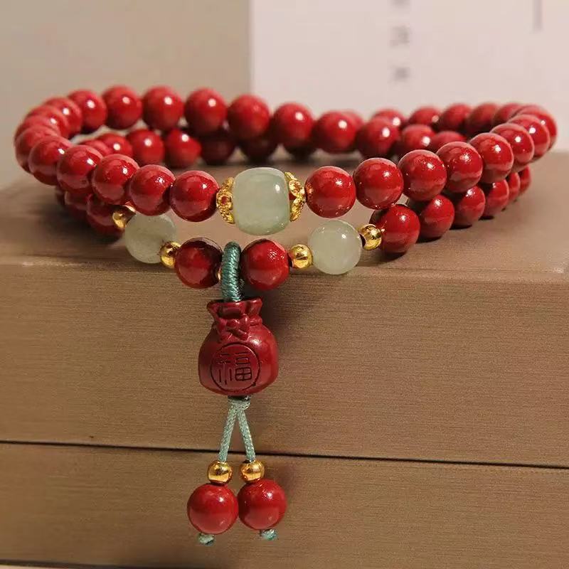 天然辰砂SQ-18双圈朱砂福袋手串【木木】