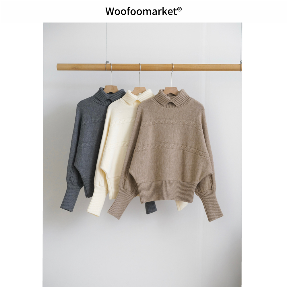 【海街日集】蝙蝠袖绞花翻领气质长袖毛衣女冬季 AWMY399