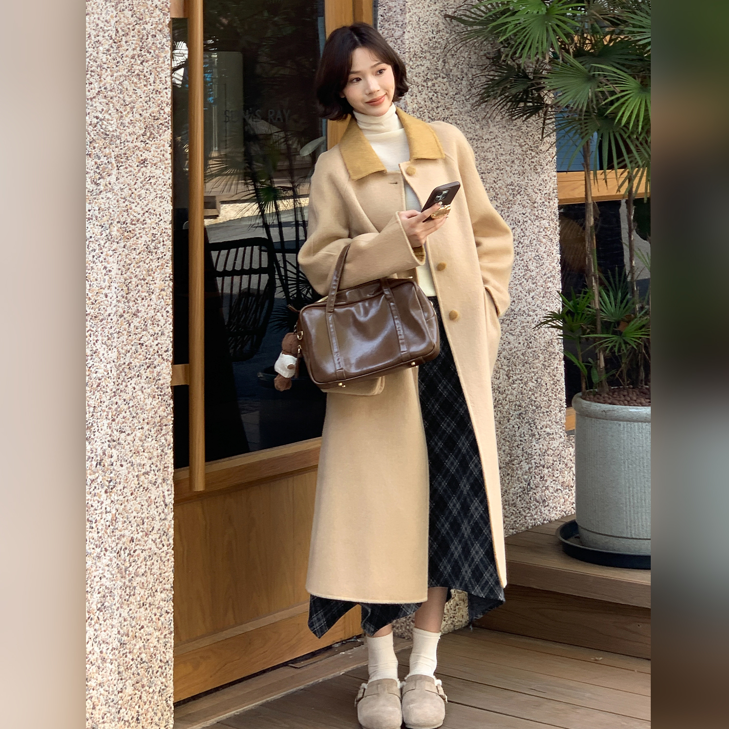 【诗诗】【铂金大衣】FS512W005设计感拼接大衣