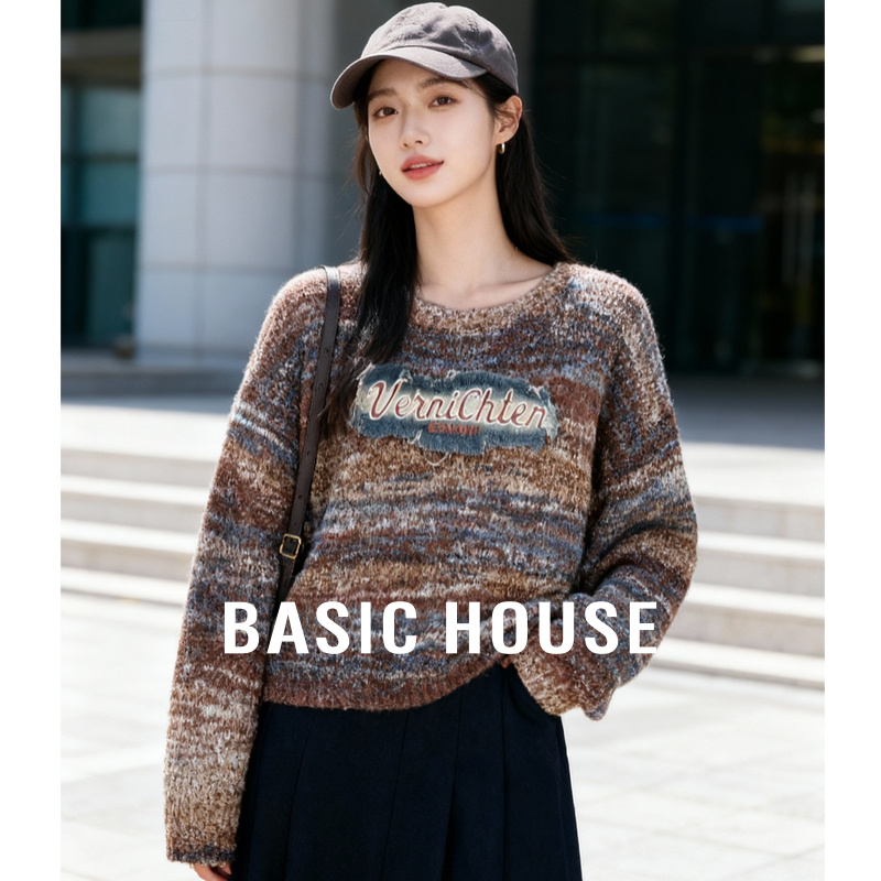 Basic House/百家好早秋美拉德长袖圆领时尚保暖毛衣-B0625B5MES2