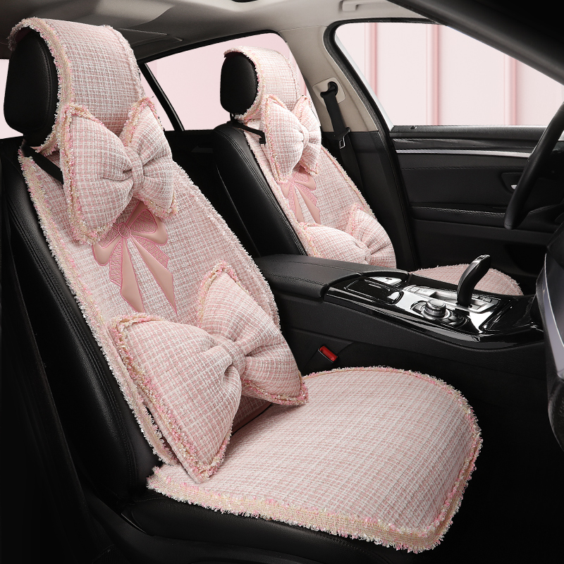 新款蝴蝶结麻香奶风汽车坐垫四季通用座椅套