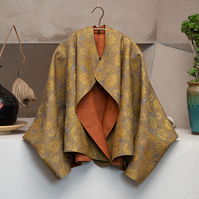 原创女装新中式复古重磅双面中国风印花民族风提花短外套