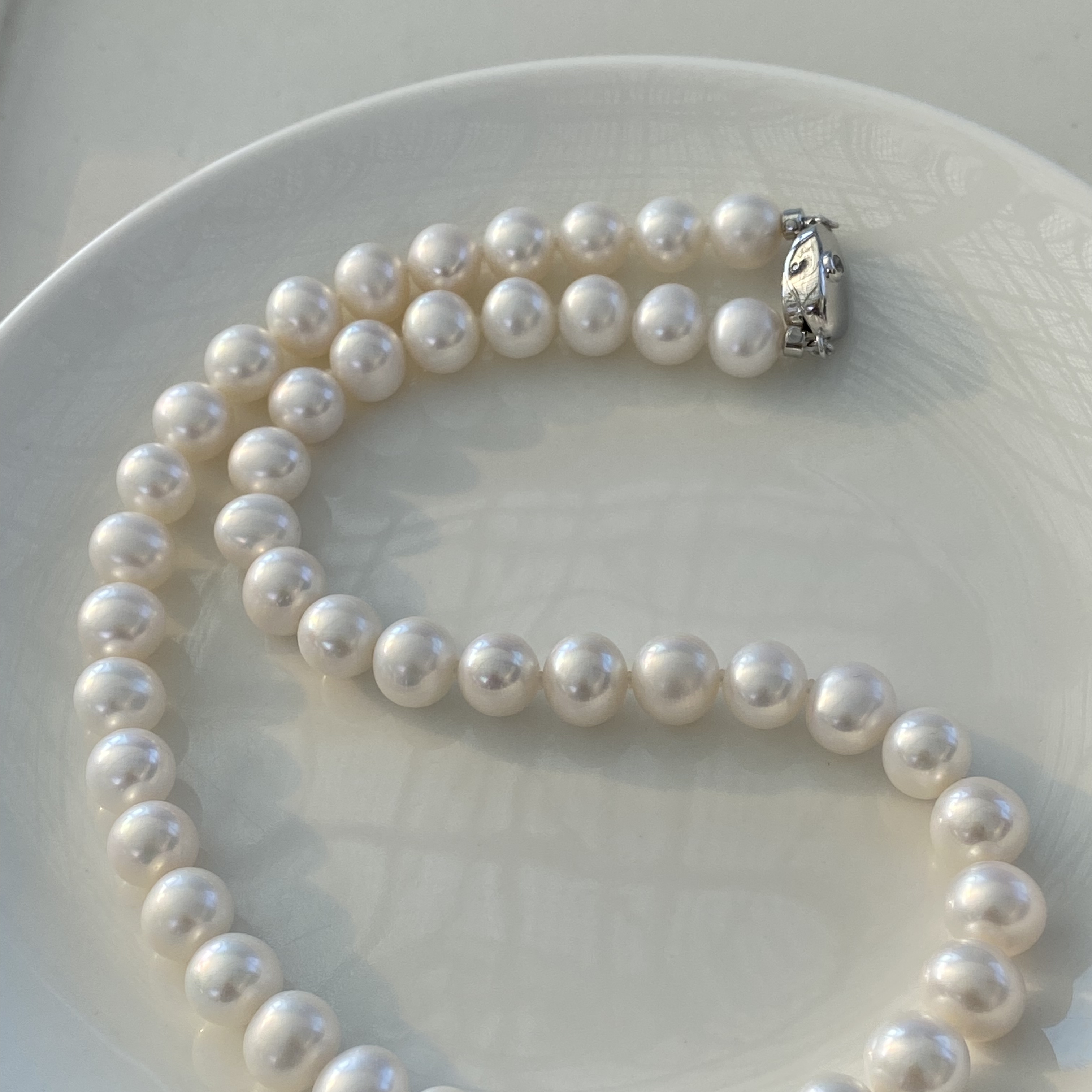 黎初925银镶9.3mm淡水珍珠无核极光项链，