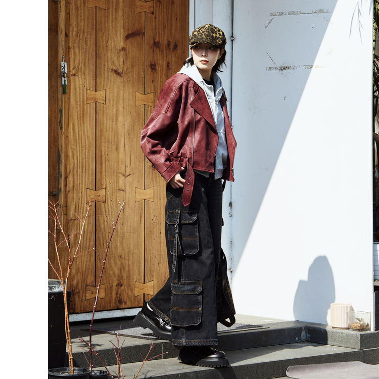 西町村屋潮酷多口袋牛仔工装裤女春季新款休闲百搭裤子XAAA10136