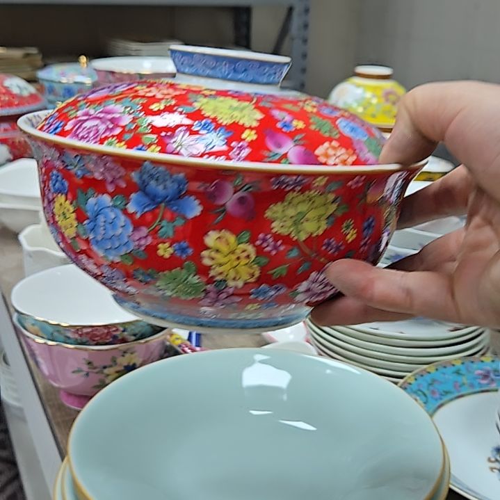 瓷片微瑕珐琅彩万花7寸1个泡面碗666