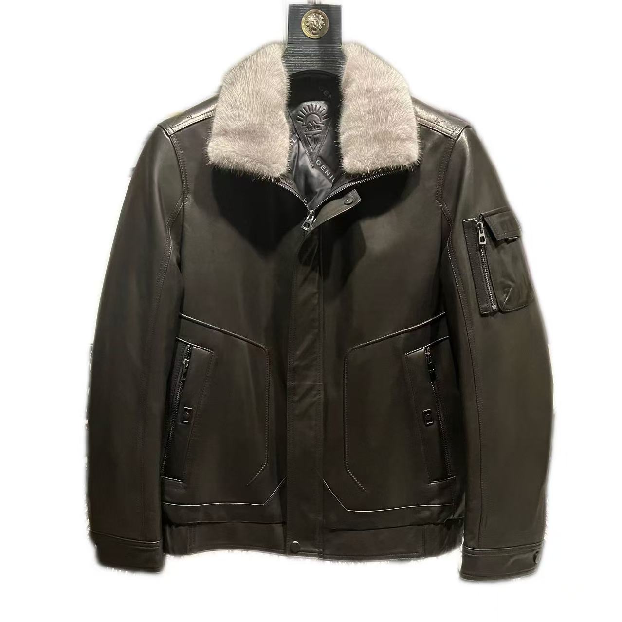 海宁皮草男士真皮水貂毛领翻领机车服夹克山羊皮百搭皮衣秋冬保暖