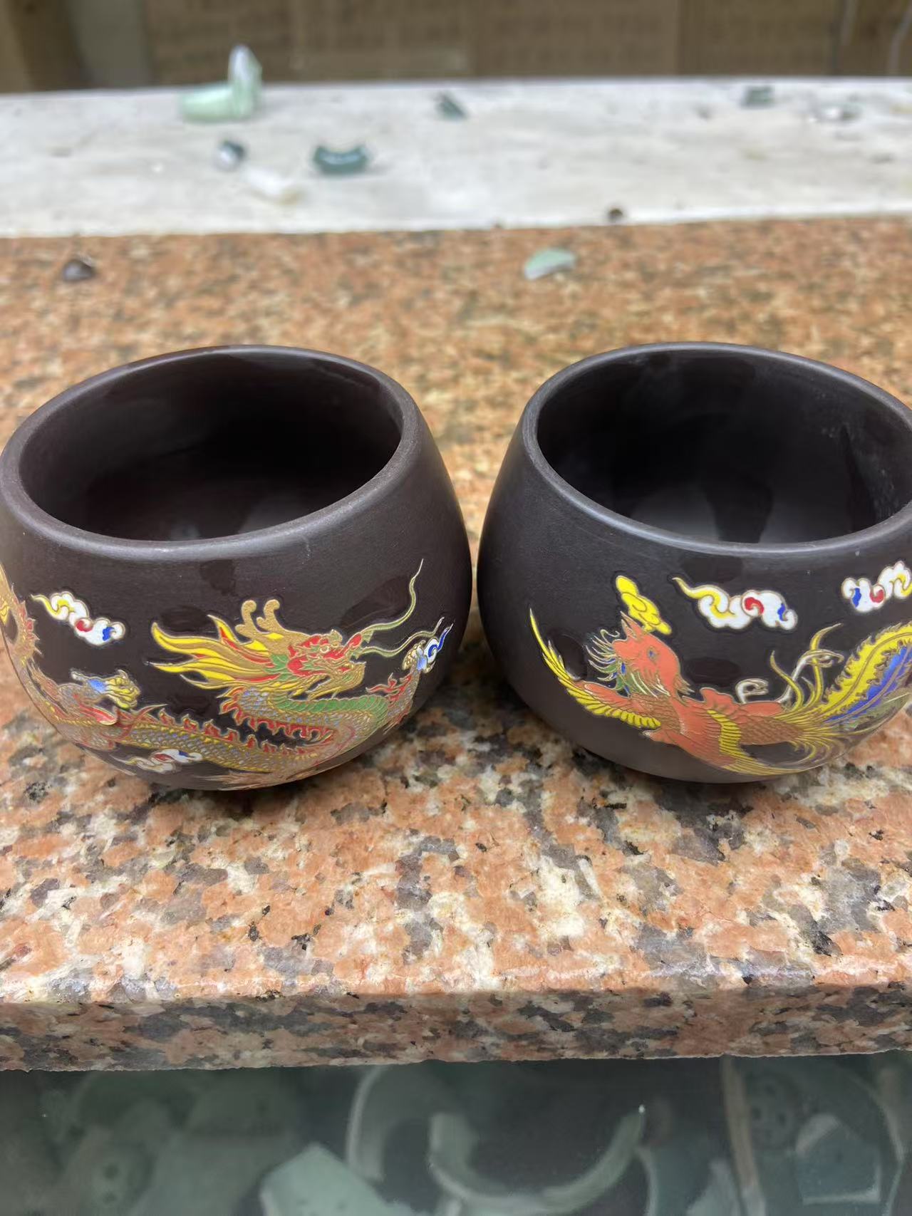  【闪购商品】5深井老紫泥龙凤对杯（遇热变色）