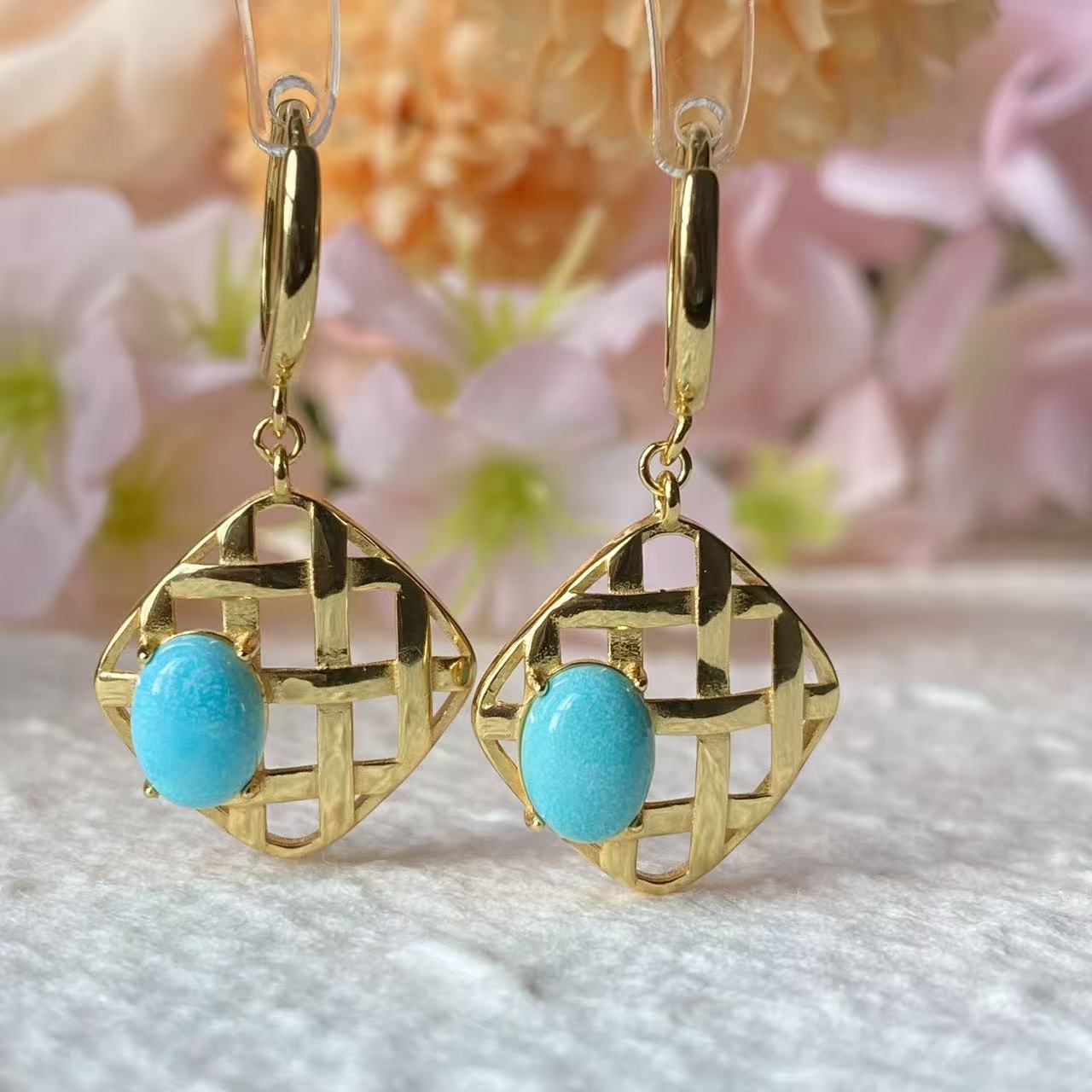 湖北绿松石耳钉s 925银镶嵌时尚大气经典多色多样性随机发一件