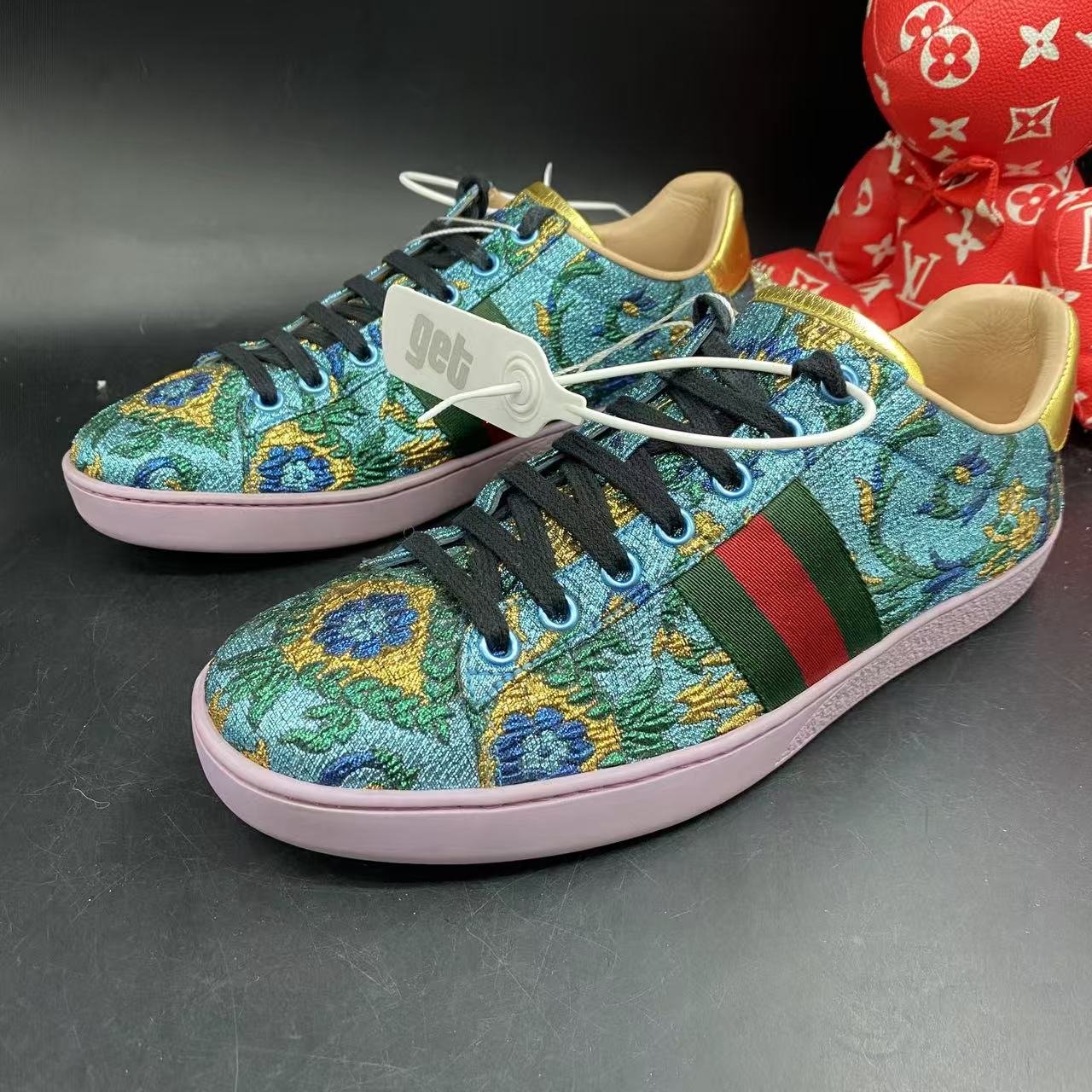 95新 GUCCI/古驰 蓝绿扎染时尚舒适板鞋38.5欧码ddm2003