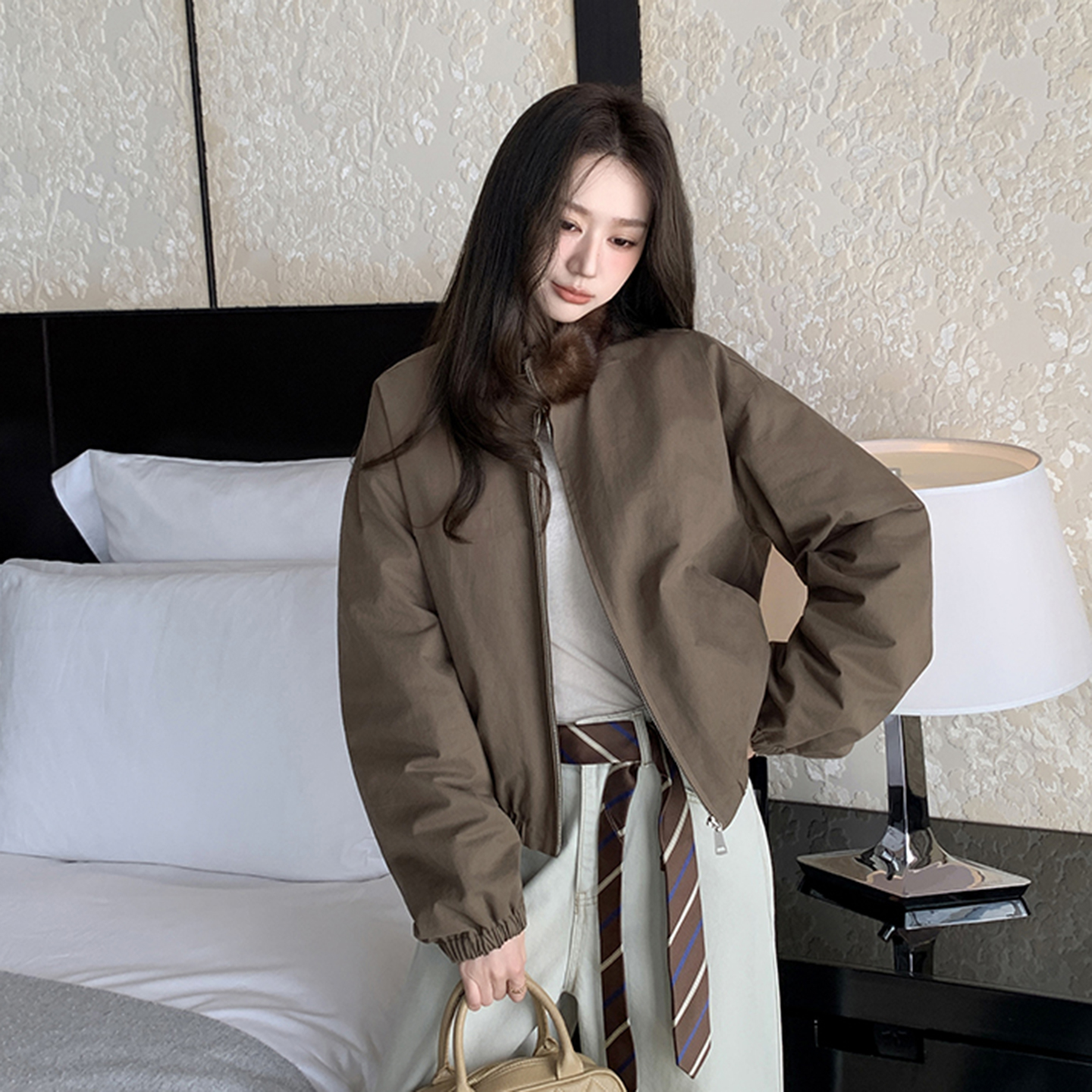 水貂毛领90鹅绒2025新款高领短款派克服毛毛外套女