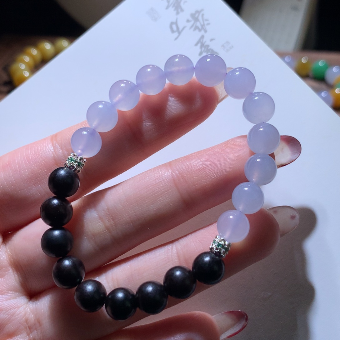 翡翠手链未镶嵌卡8冰粉紫