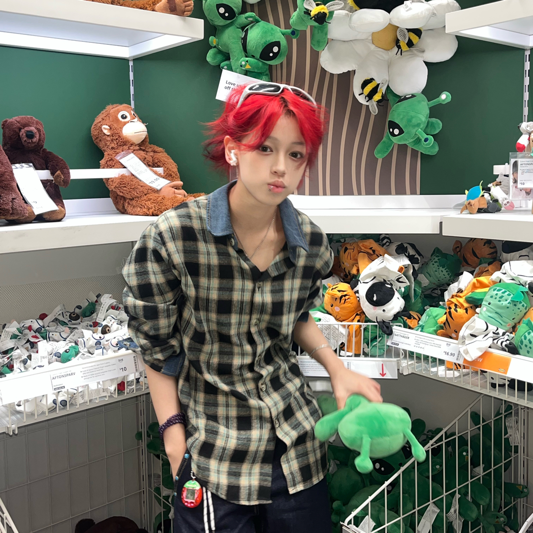 【kay专属】美式复古格子磨毛边衬衫男休闲长袖春秋衬衣潮牌外套