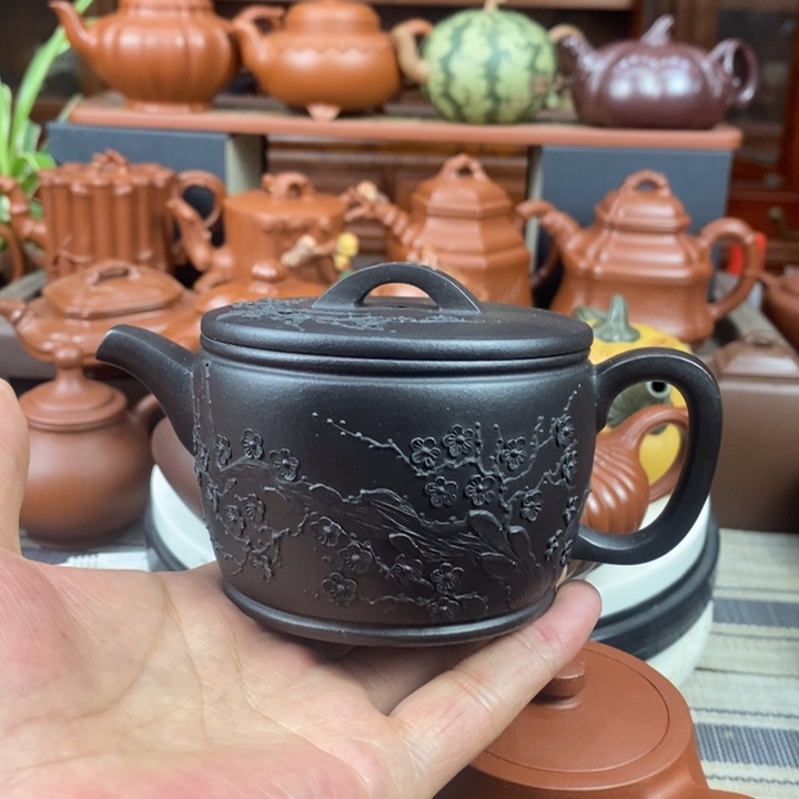 茶壶紫砂梅花汉瓦260cc原生矿黑料特价