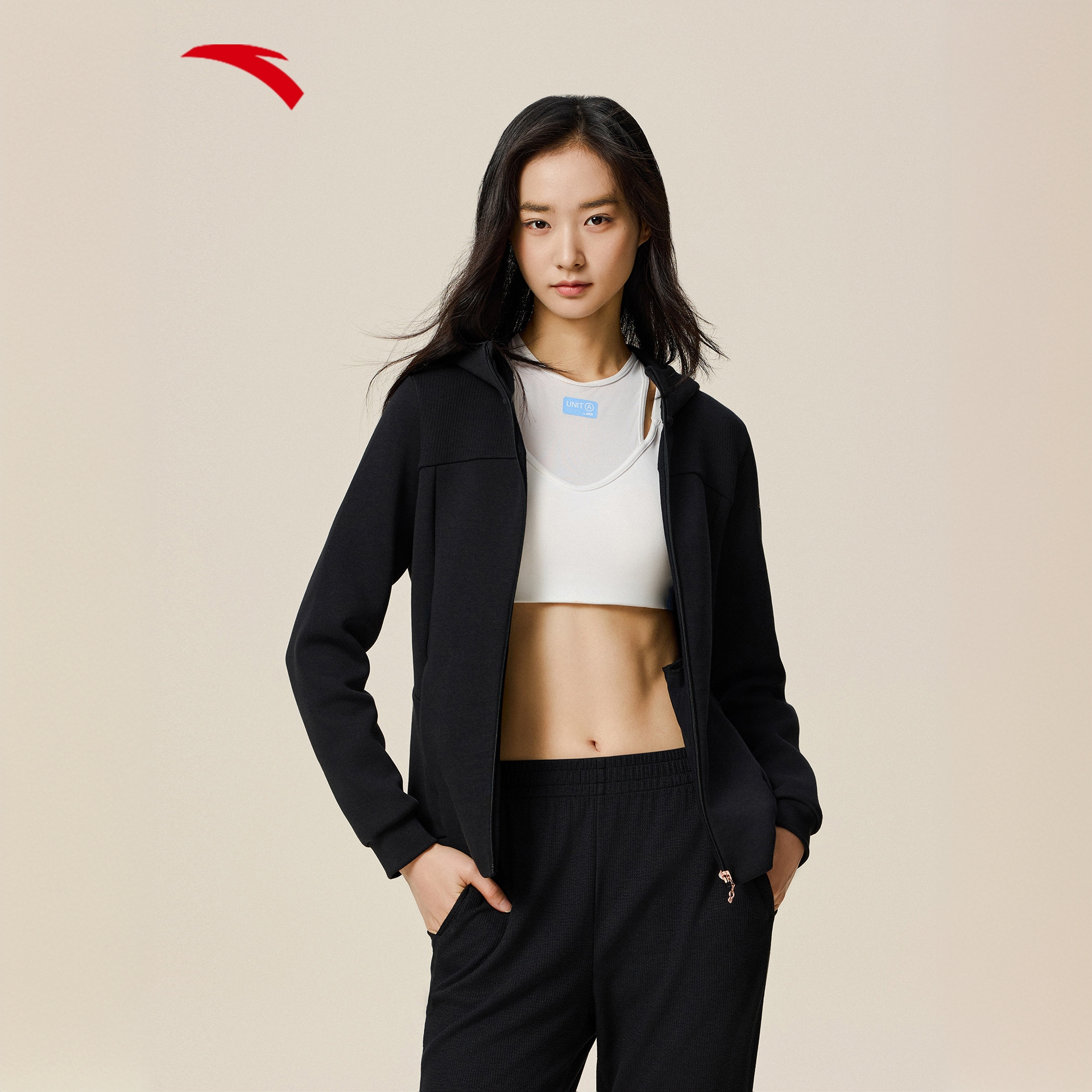 【服饰】安踏运动外套女2025秋季新款半高领连帽开衫长袖运动服上衣
