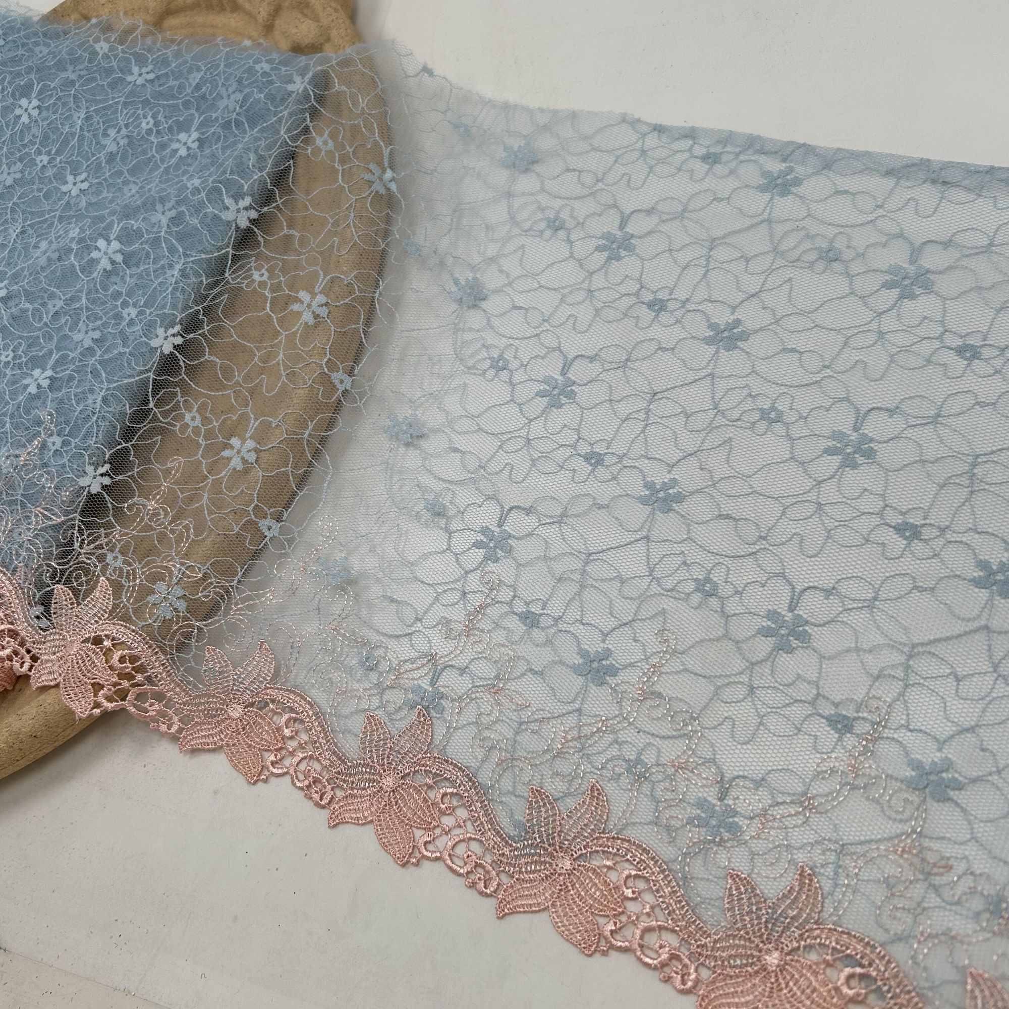 C001四米价蕾丝花边辅料网纱刺绣粉蓝色水溶重手工diy配件装饰带