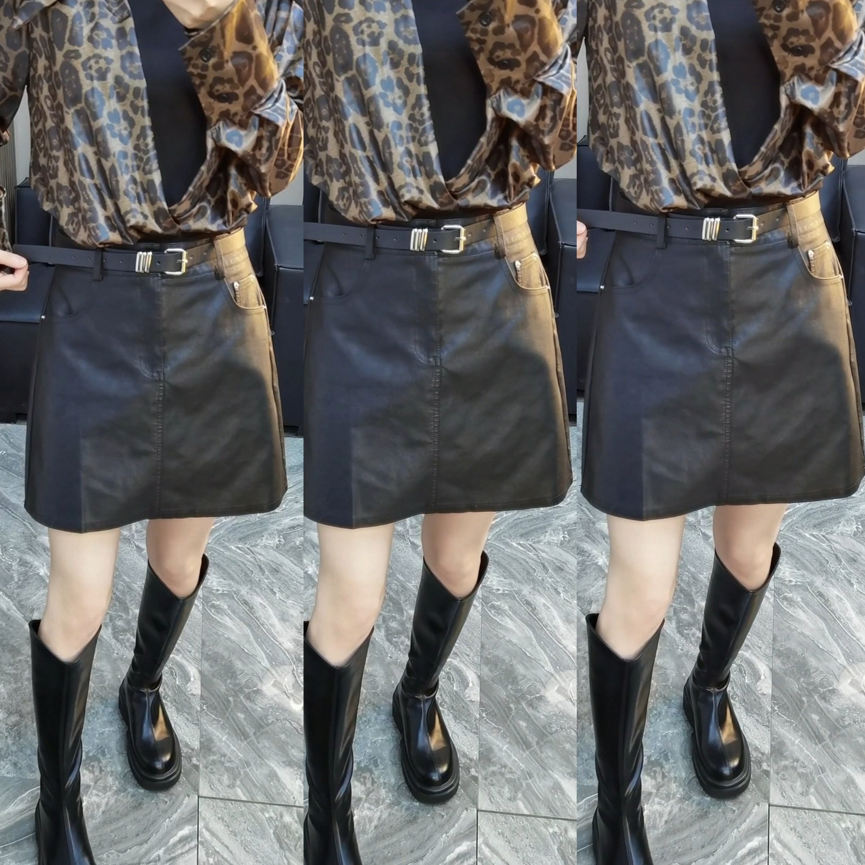 2418#m半身裙女秋冬2025新款高腰a字净版短裙包臀半身pu皮裙