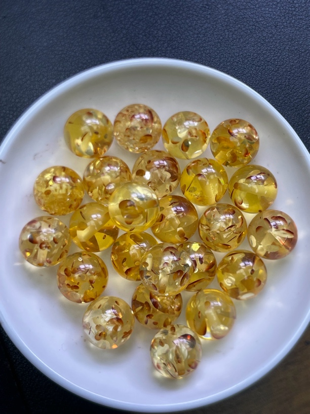 天然珠宝玉石 花珀散珠Y2239  18MM 1颗（赠弹力绳）