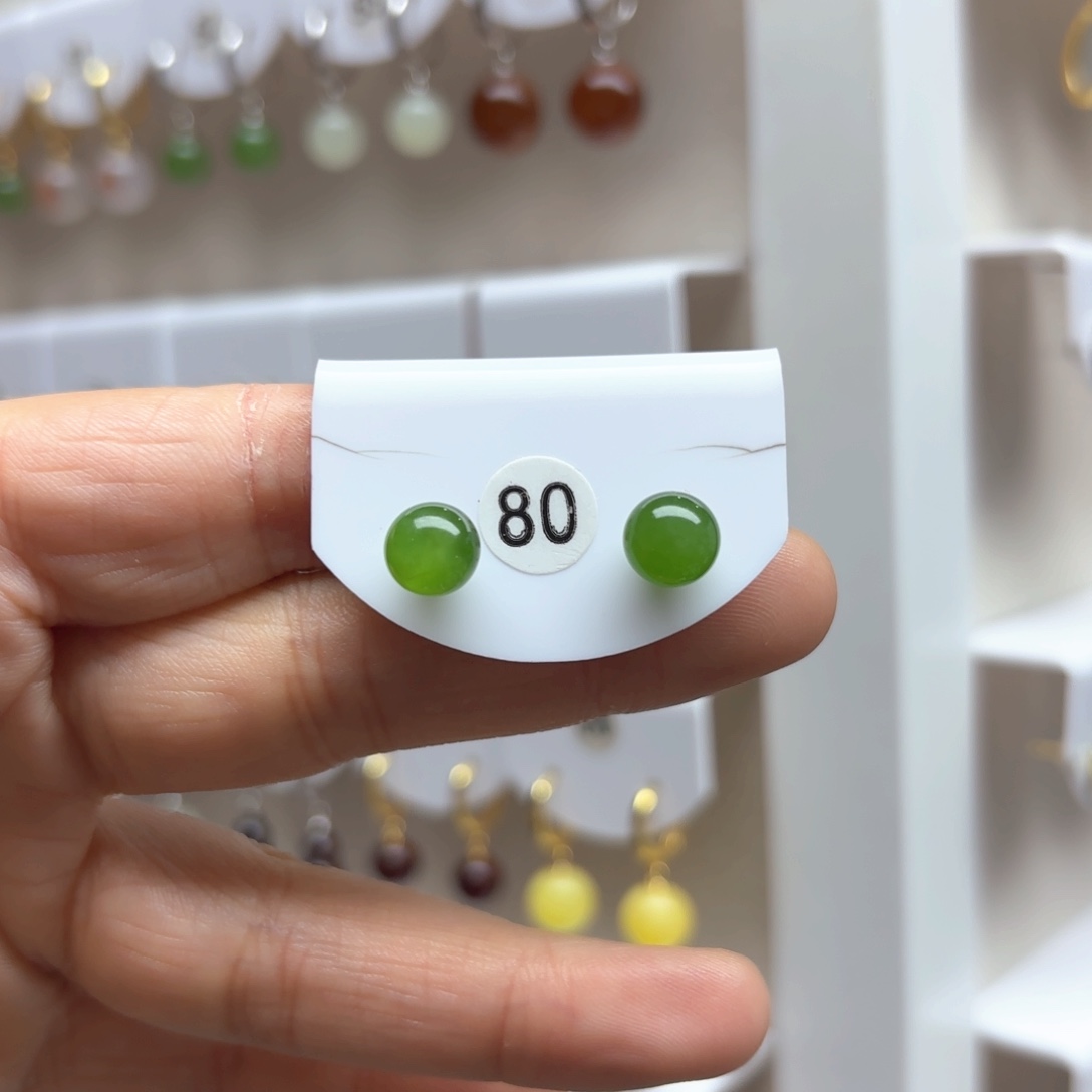 和田玉耳饰银S925镶嵌8mm 