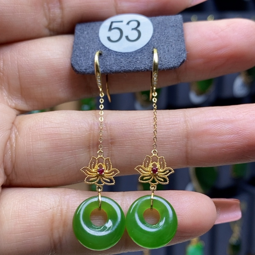 【闪购商品】和田玉耳饰18K金镶嵌12x4.9mm平安扣长耳饰