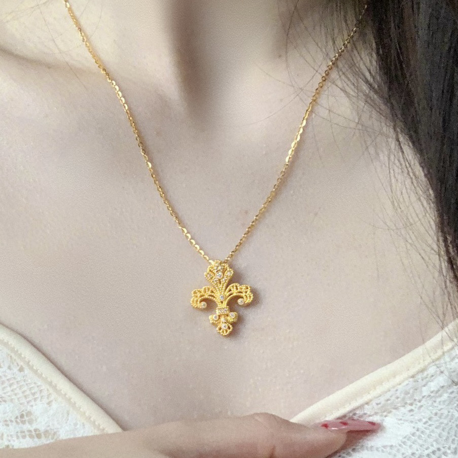 足金999鸢尾花吊坠