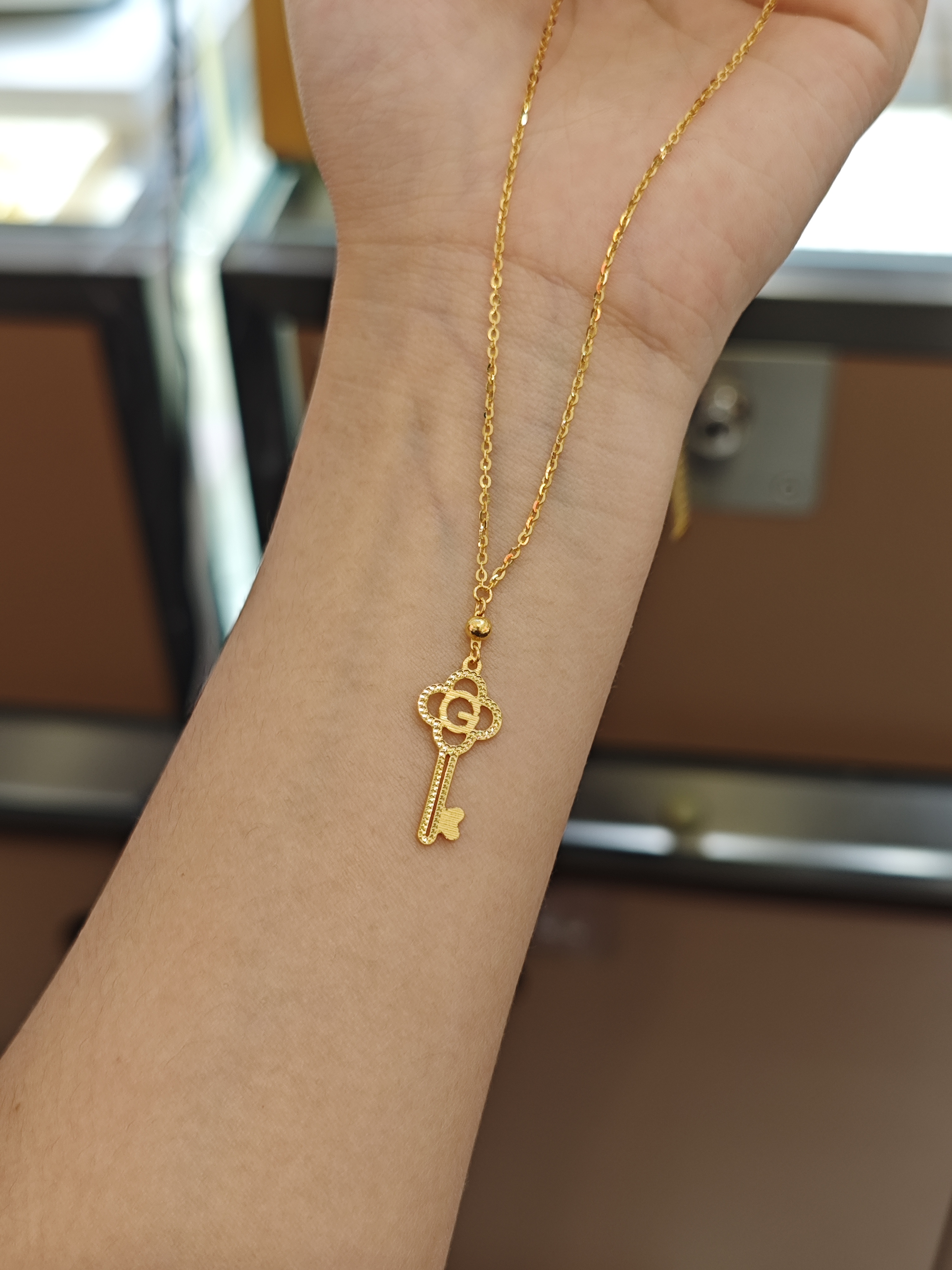 【桃觅】足金999车花钥匙套链