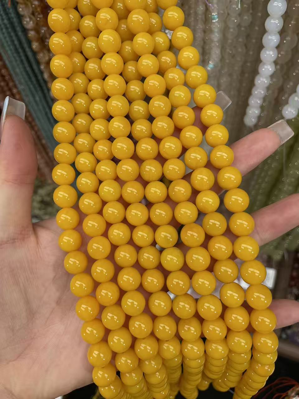 鸡油黄玛瑙 珠宝半成品散珠diy