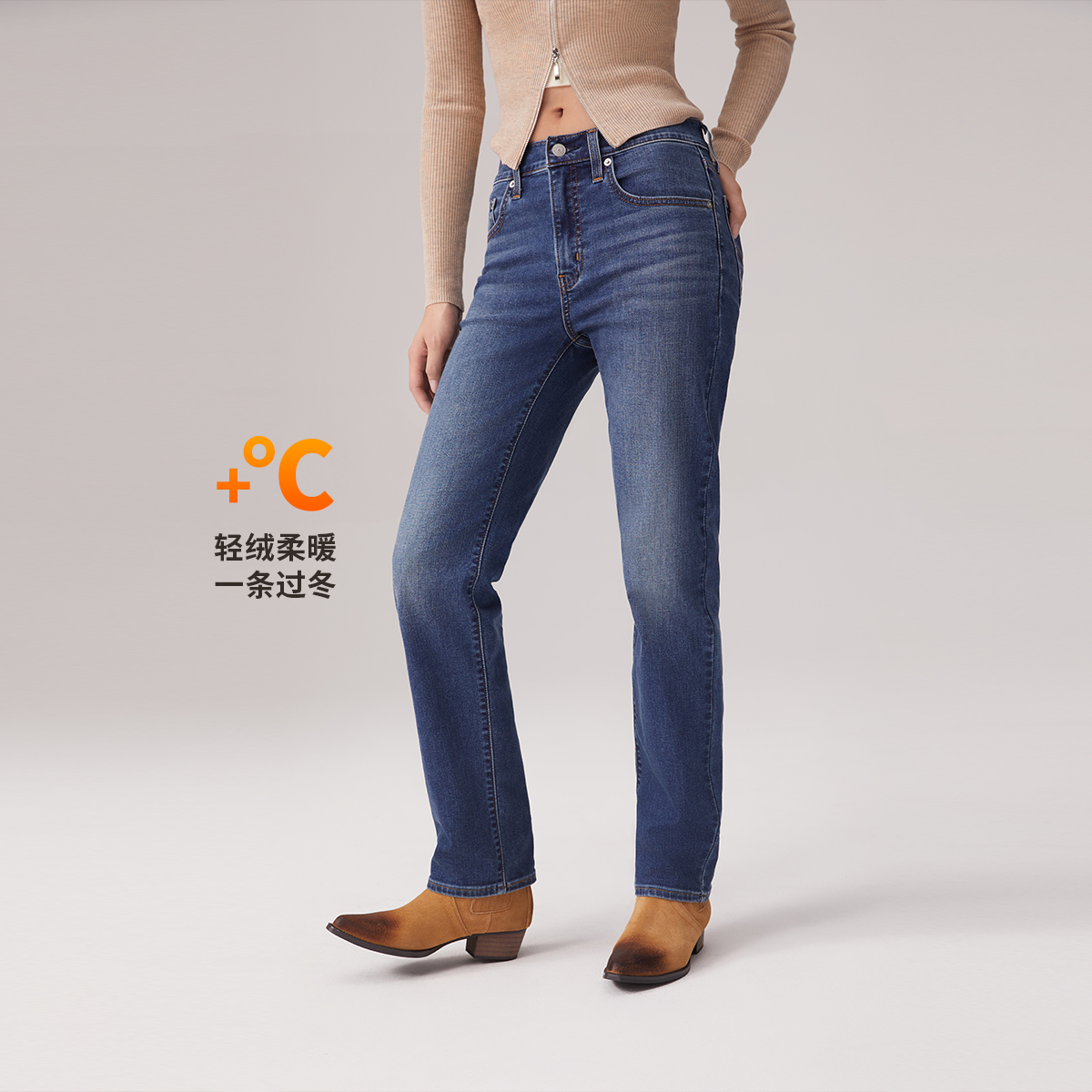 Levi's李维斯冬暖系列女士724高腰修身直筒美式复古休闲牛仔裤
