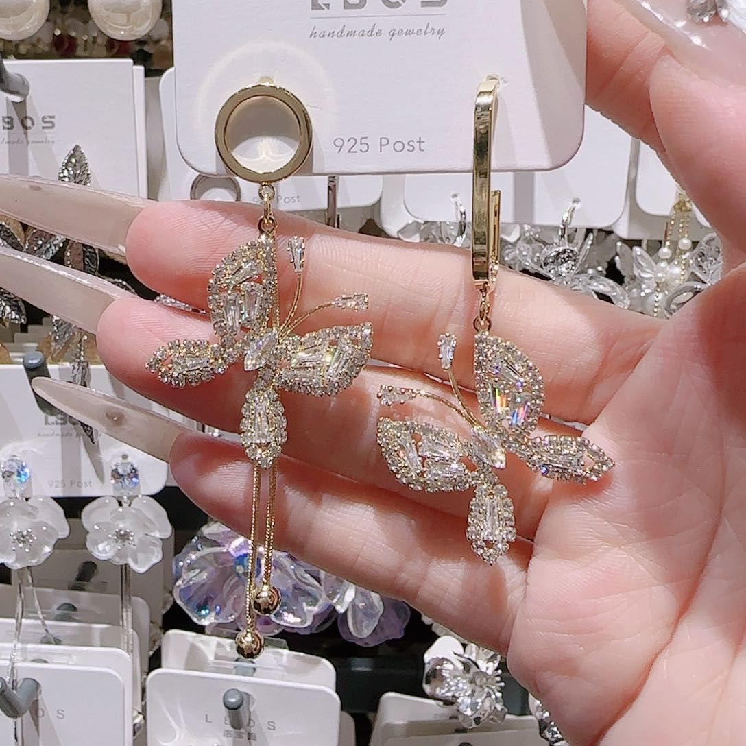 铜合金925银锆石蝴蝶流苏