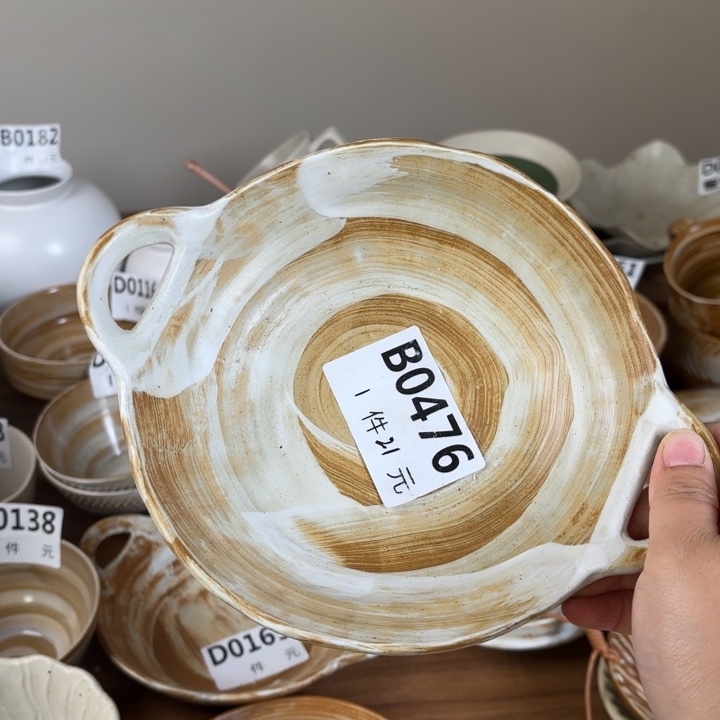 陶瓷165粗陶双耳碗1个装