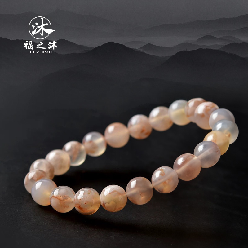 天然樱花玛瑙手链大颗粒女款简约时尚百搭单圈多样性发一56853