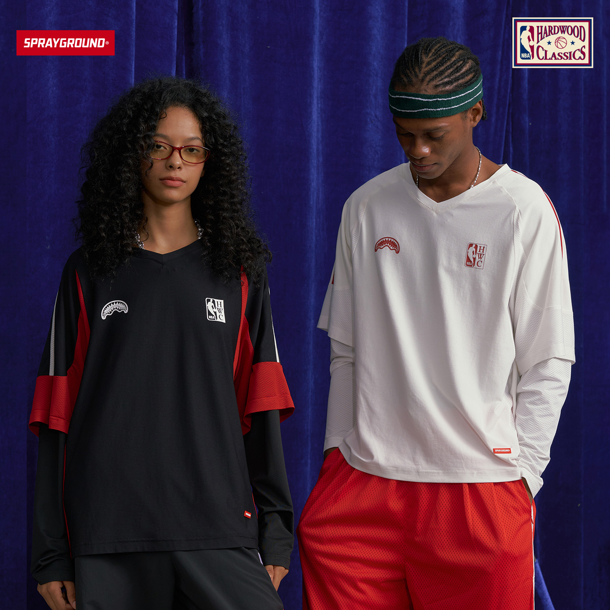 SPRAYGROUND I NBA HWC联名系列鲨鱼嘴长袖T恤假两件JM NE230320