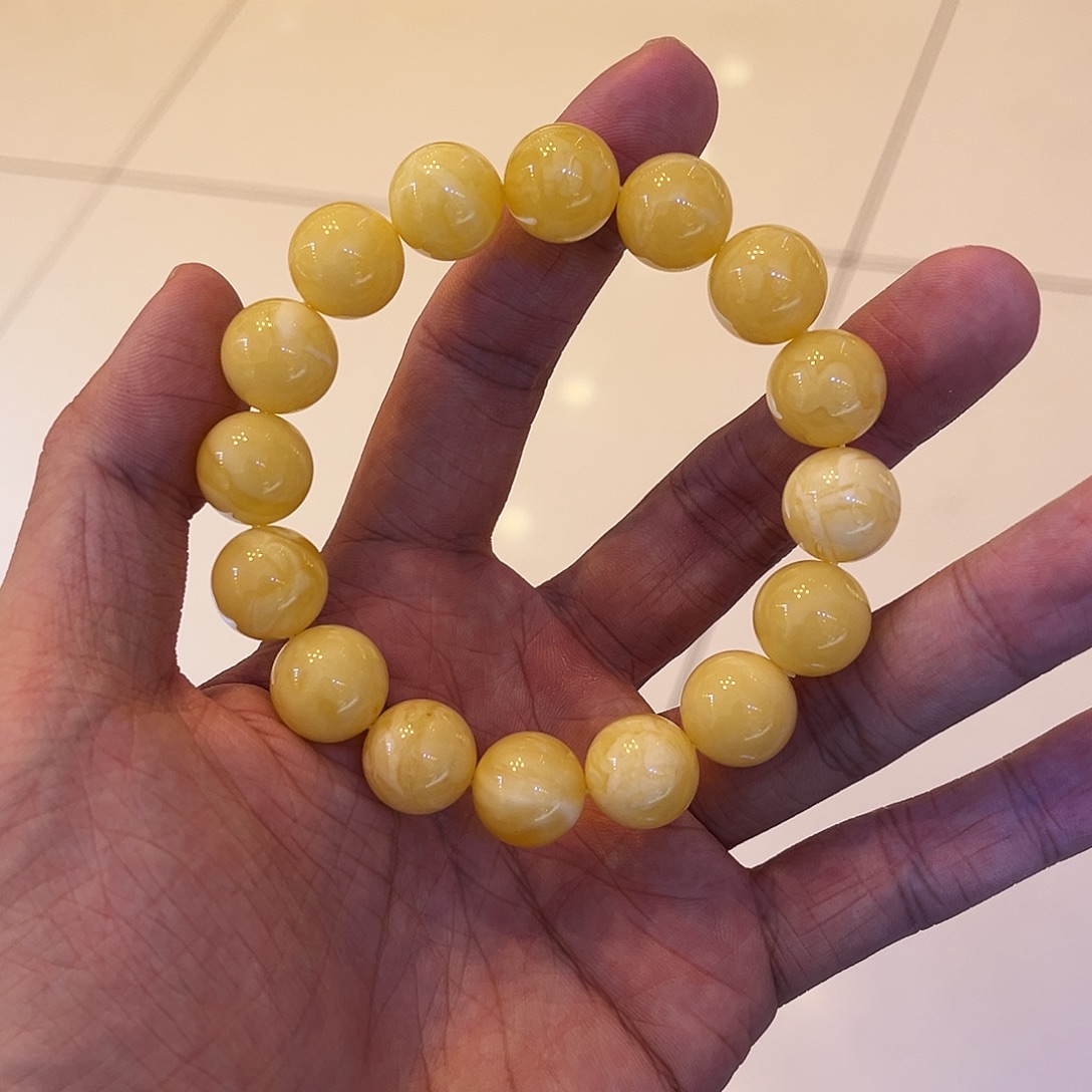 手链蜜蜡未镶嵌奶黄浓蜡14mm圆珠单圈