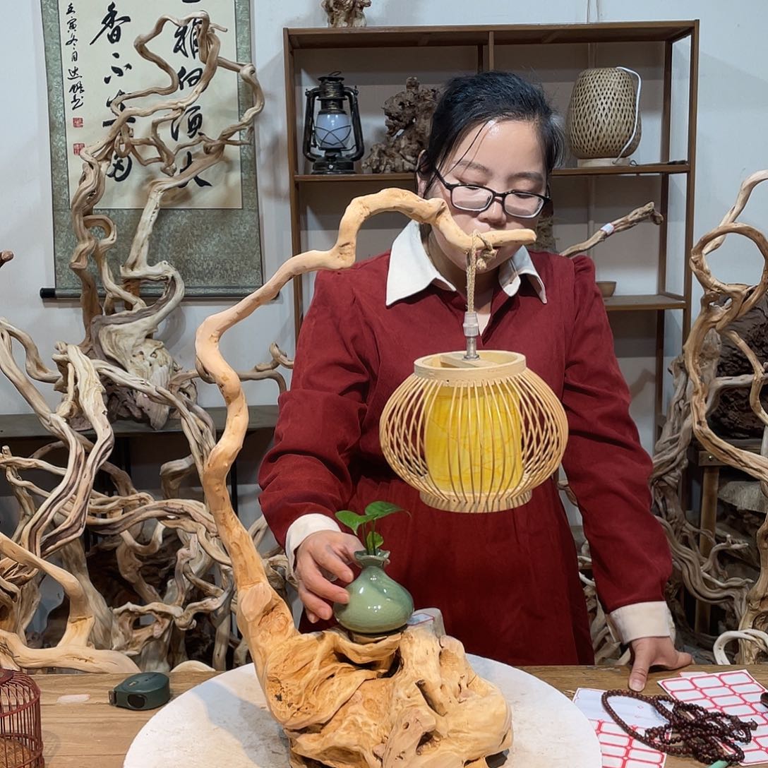 香杉木杜鹃根根艺摆件