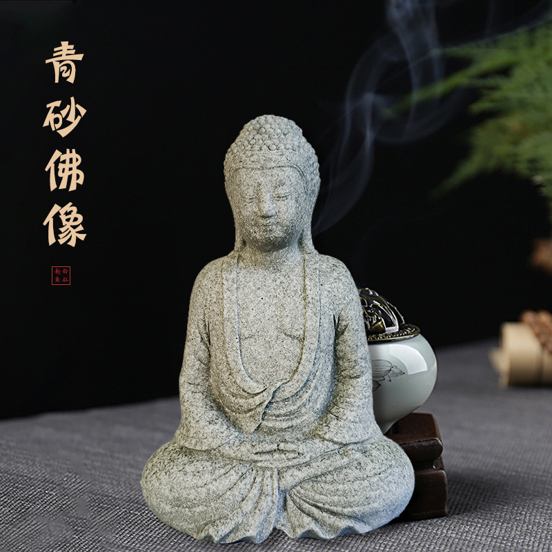 佛像摆件观鱼缸造景 办公室禅意茶桌 青砂石雕刻 如来佛 齐天大圣