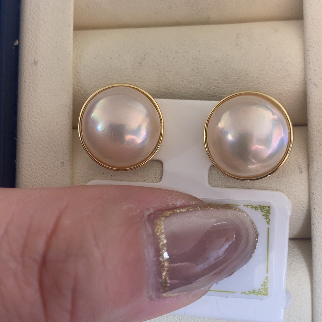 耳饰银S925镶嵌拼合珍珠（马贝珠）