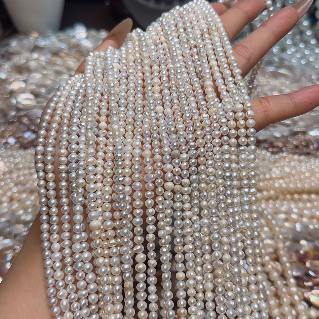 玛瑙/玉髓未镶嵌珠宝半成品天然淡水珍珠4-5mm一条