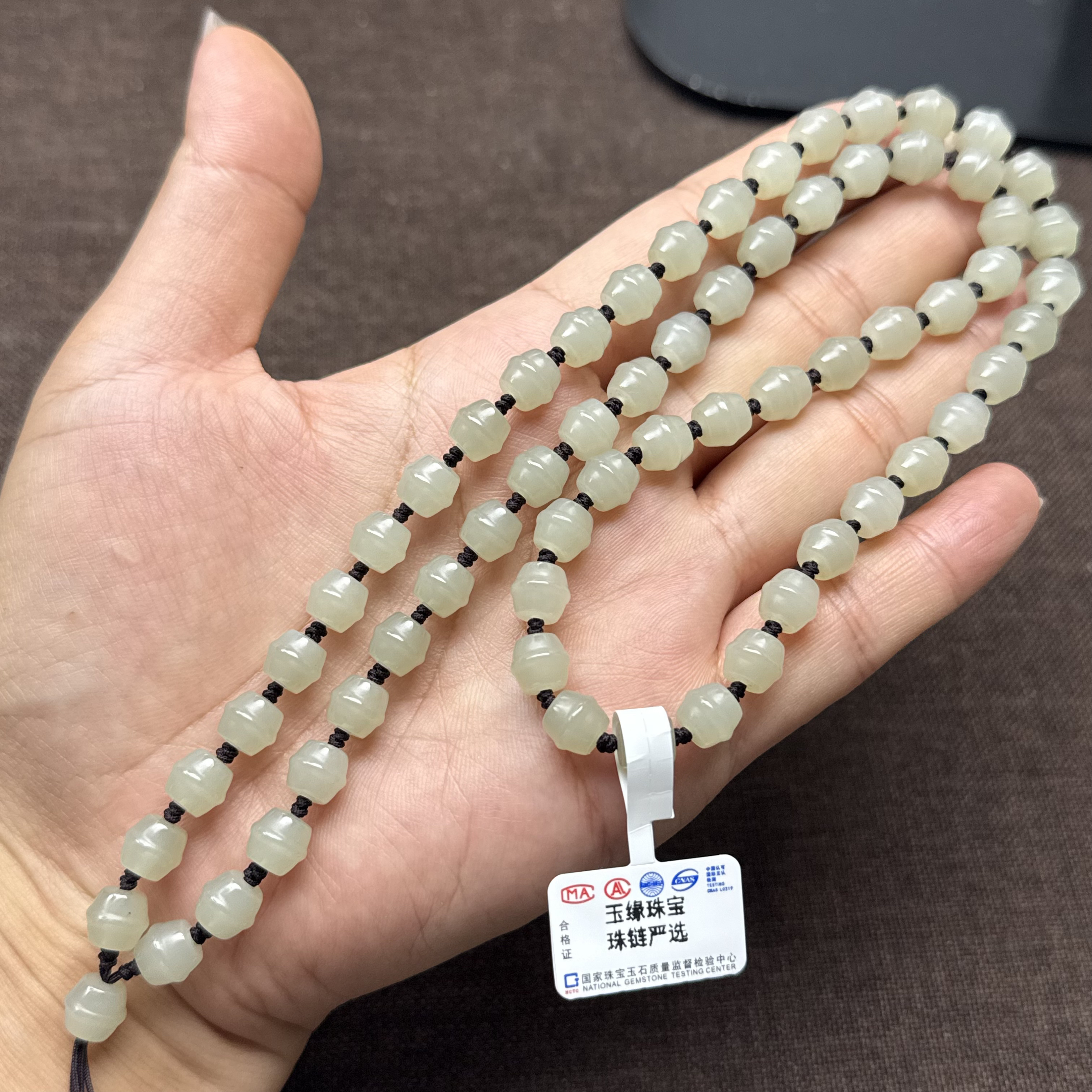 和田玉新疆老料桶珠8mm玉石挂件绳颈饰玉坠带证书精美男女玉项链