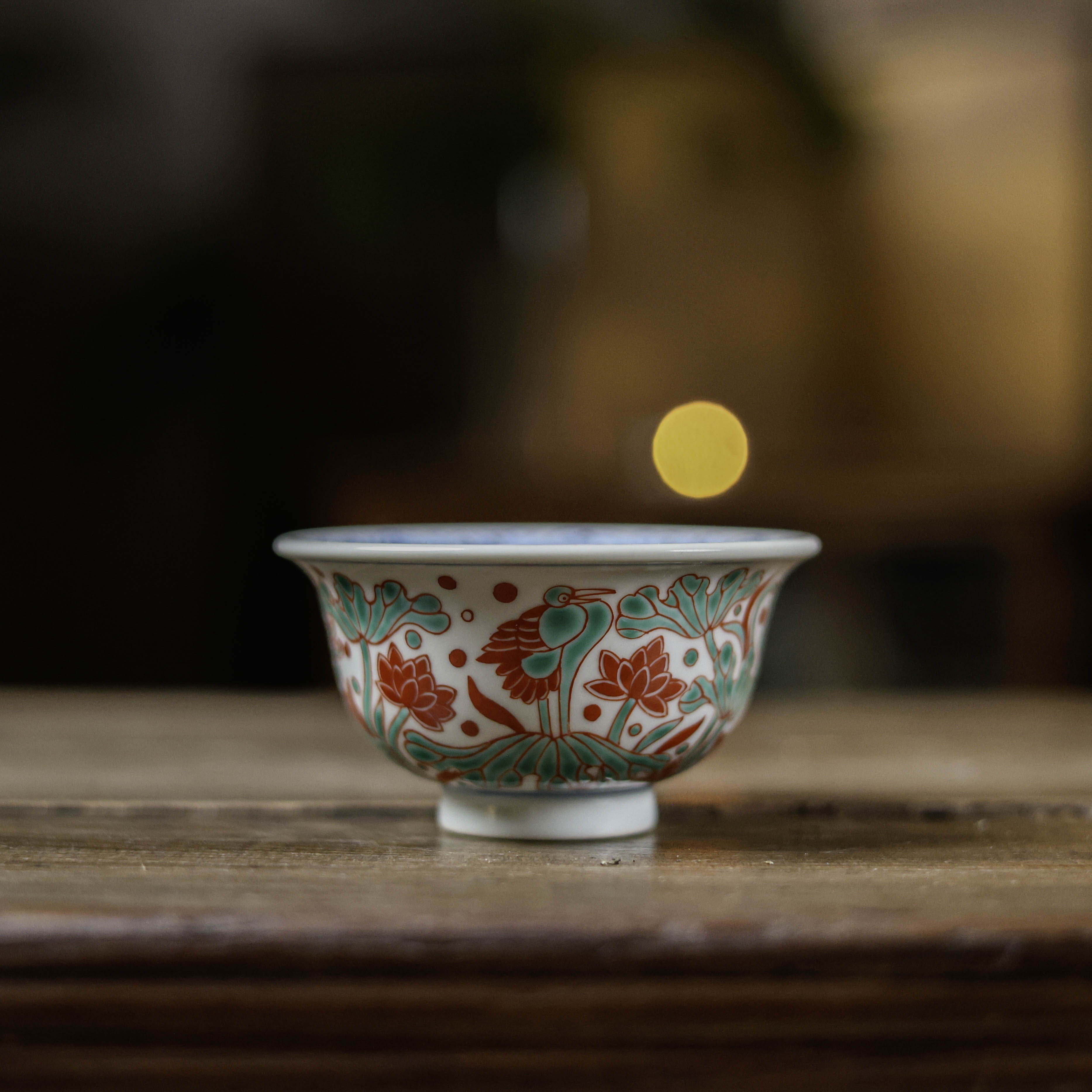 红绿彩一鹭连科单杯杯子(翁宿底款)(翁宿S0209)