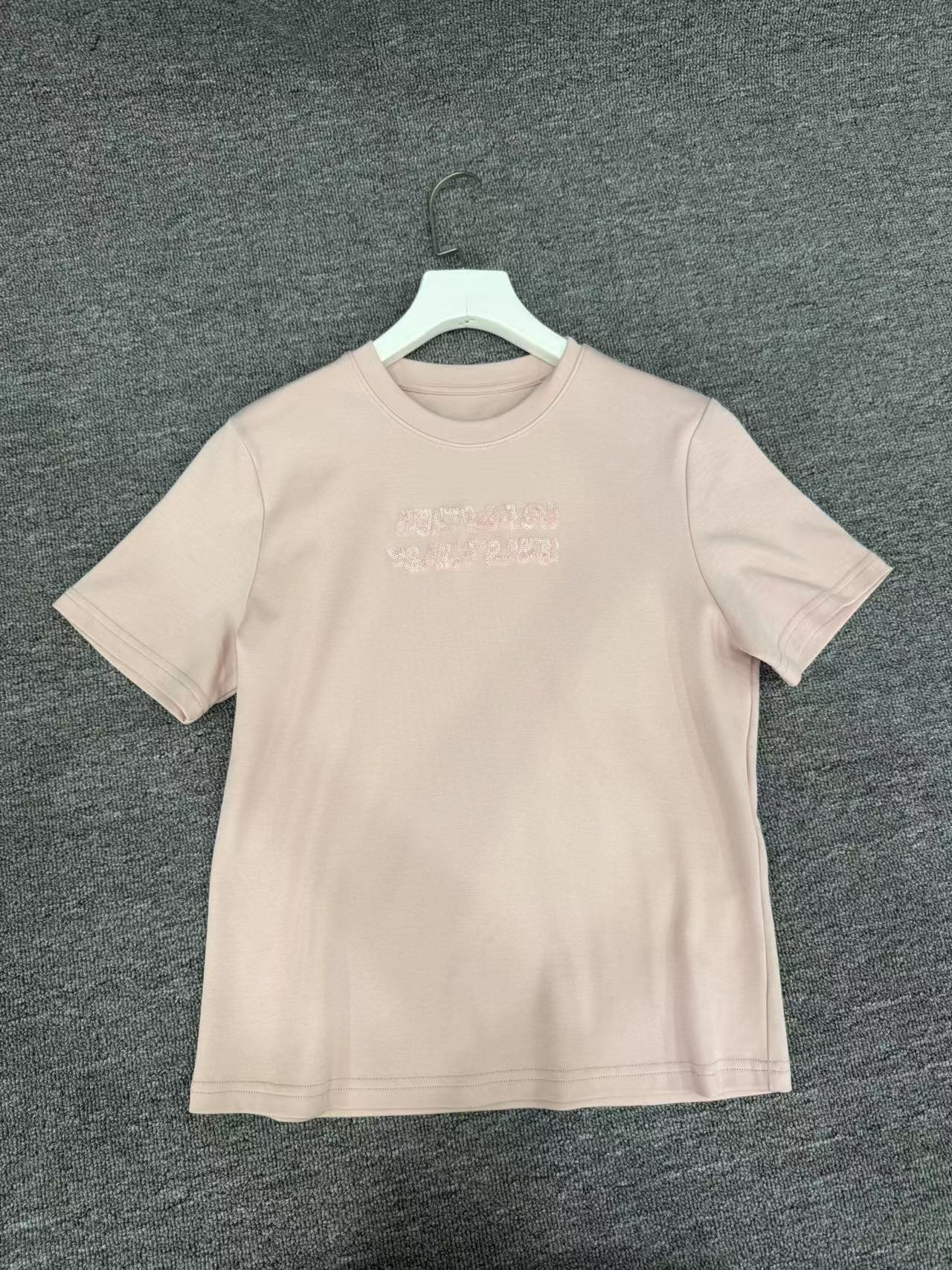 92522#粉色t恤高端欧货字母刺绣宽