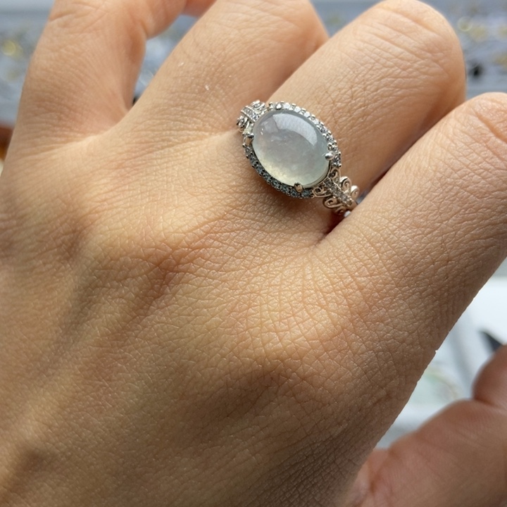 翡翠戒指银S925镶嵌戒指