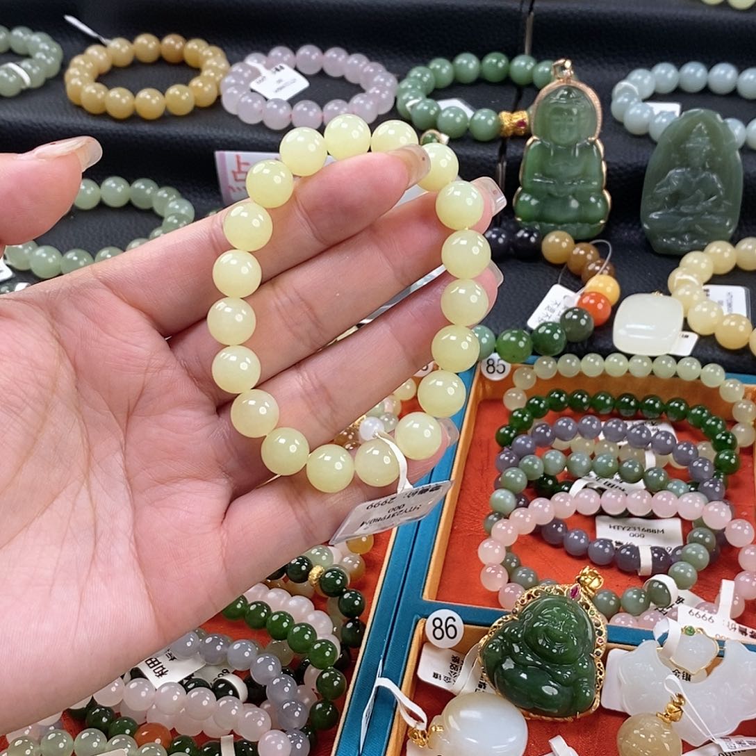 和田玉手链 10MM未镶嵌黄口