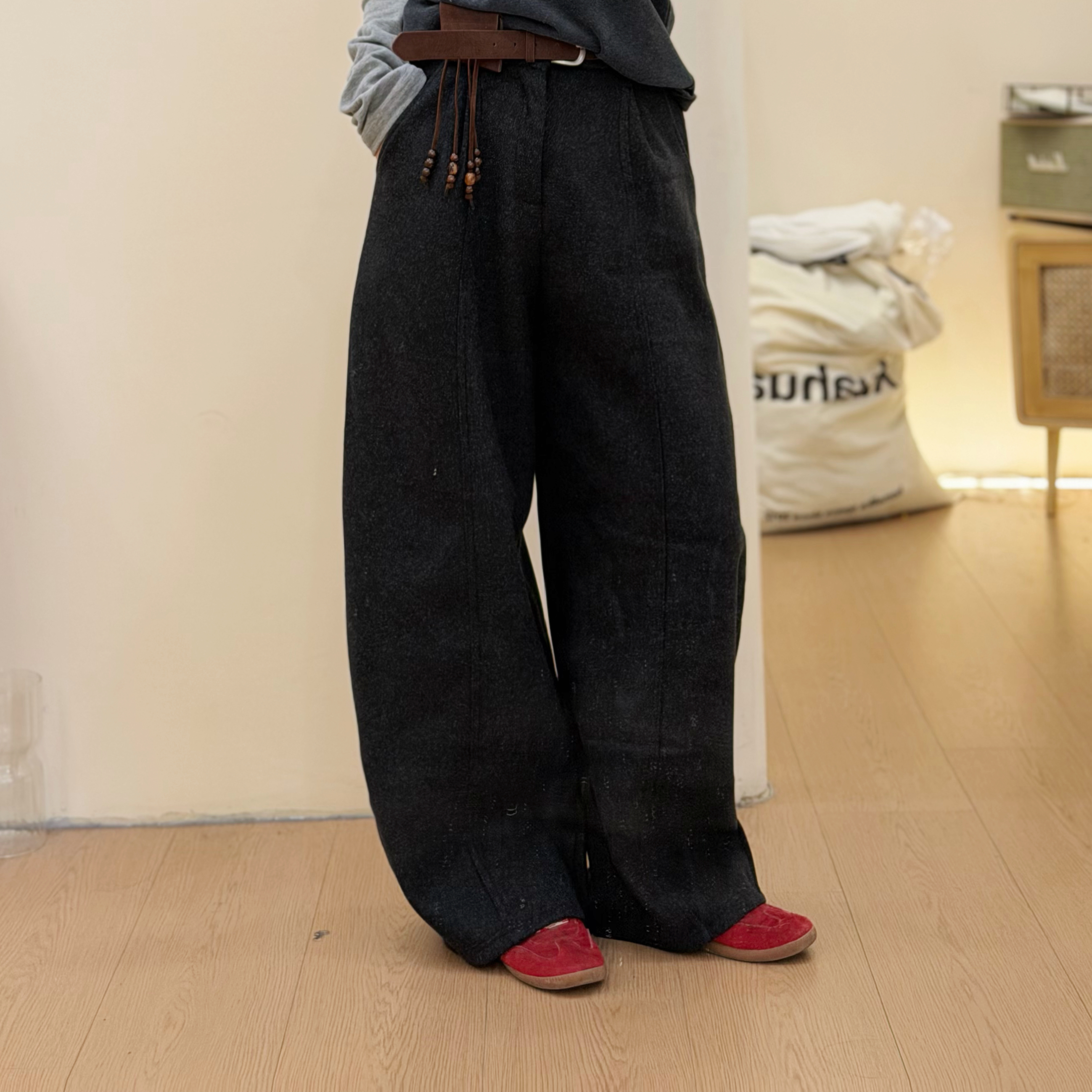 弯刀裤女25秋冬直筒休闲运动香蕉裤加绒阔腿裤子
