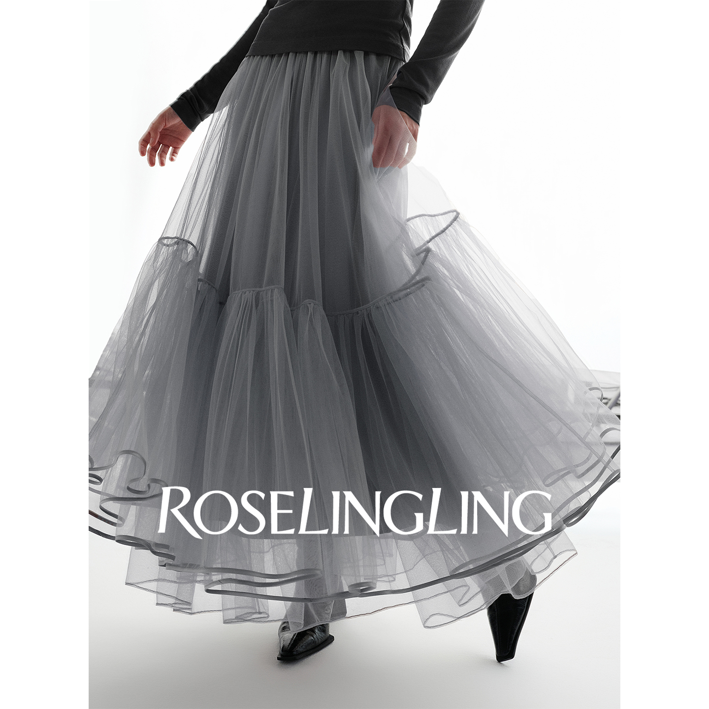 ROSELINGLING浪漫本质 飘逸高弹锦纶纱质蓬松感双层伞形A字半身裙
