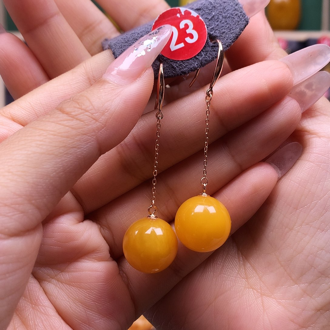 蜜蜡银S925镶嵌耳饰耳坠